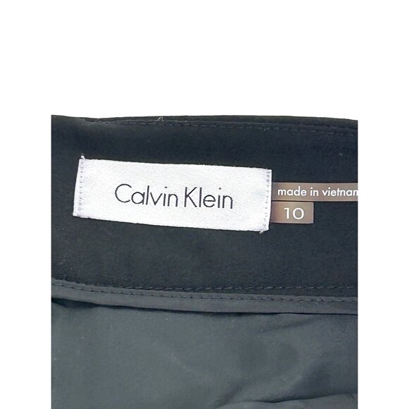 Calvin Klein Black Pencil Skirt 10 Faux Leather Tabs Back Slit Zip Career Party - Picture 4 of 12